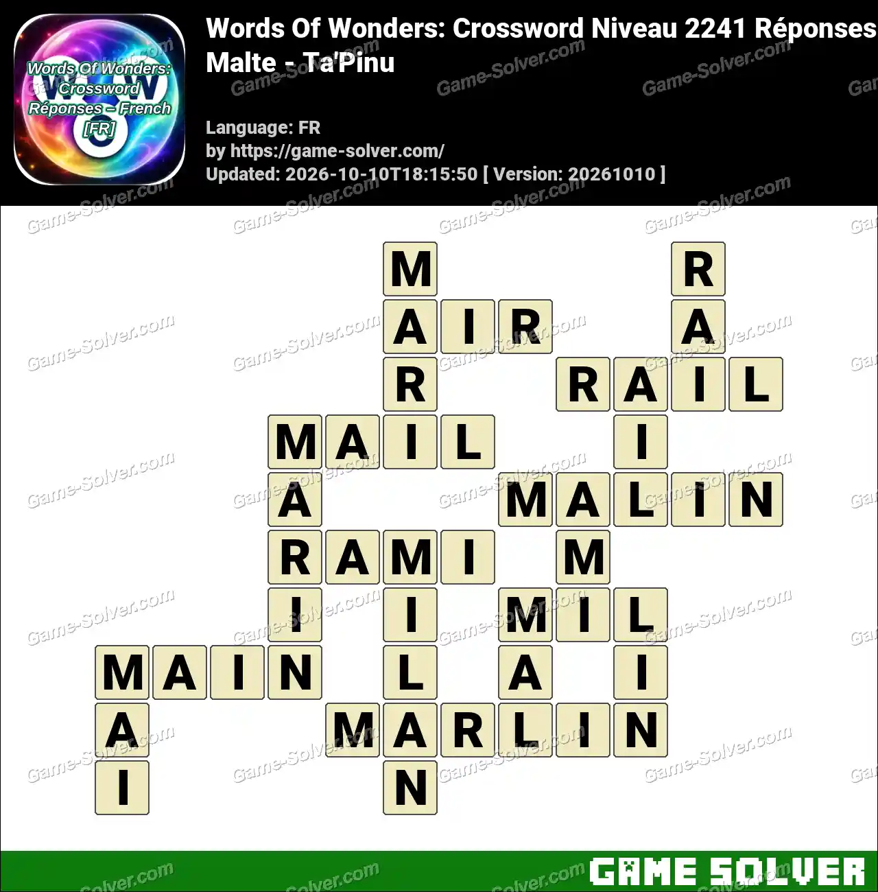 Words Of Wonders: Crossword Niveau 2241 Réponses – Malte – Ta’Pinu